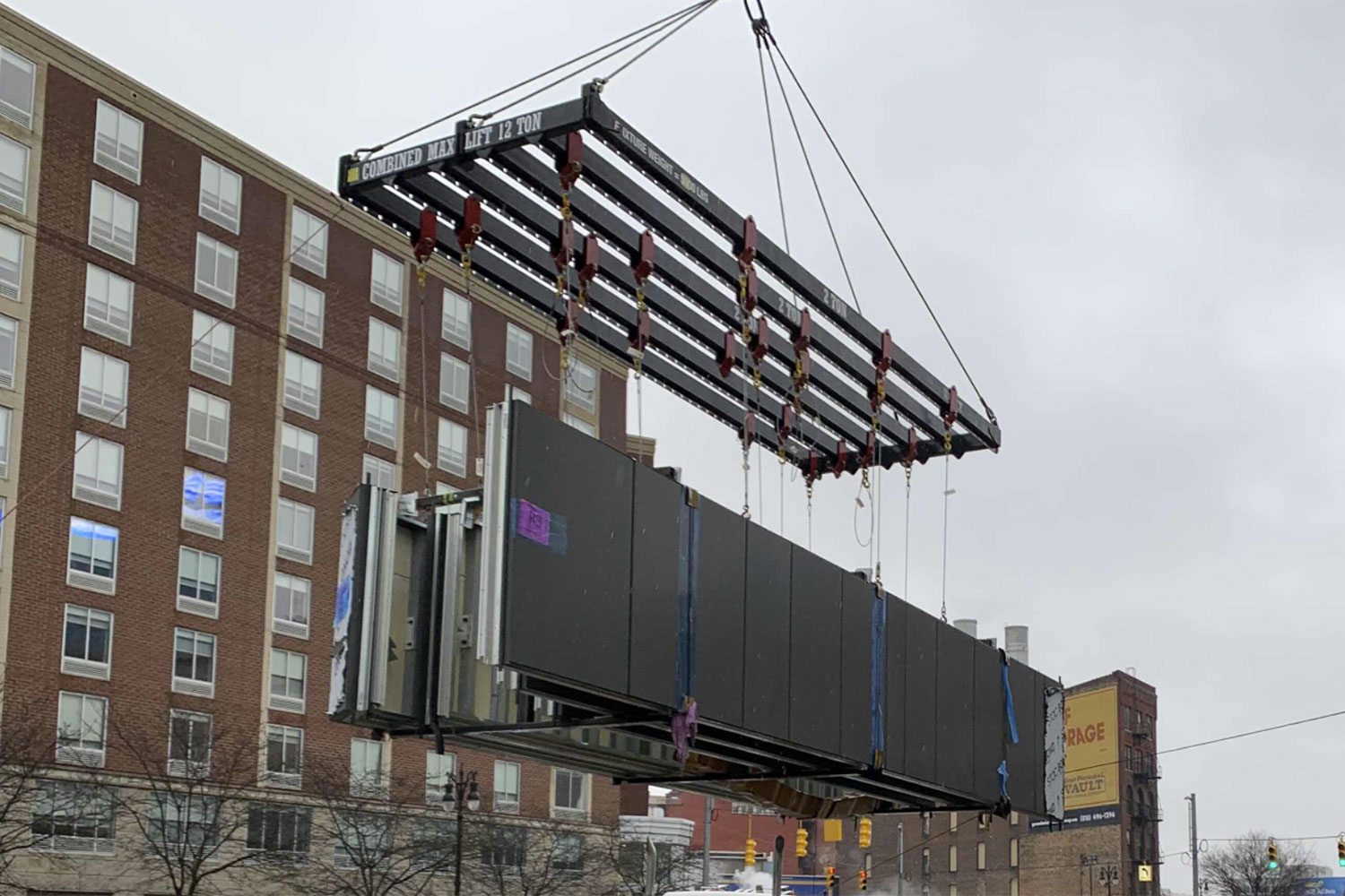 12-ton Lifting Bridle lifting a metal beam at a construction site